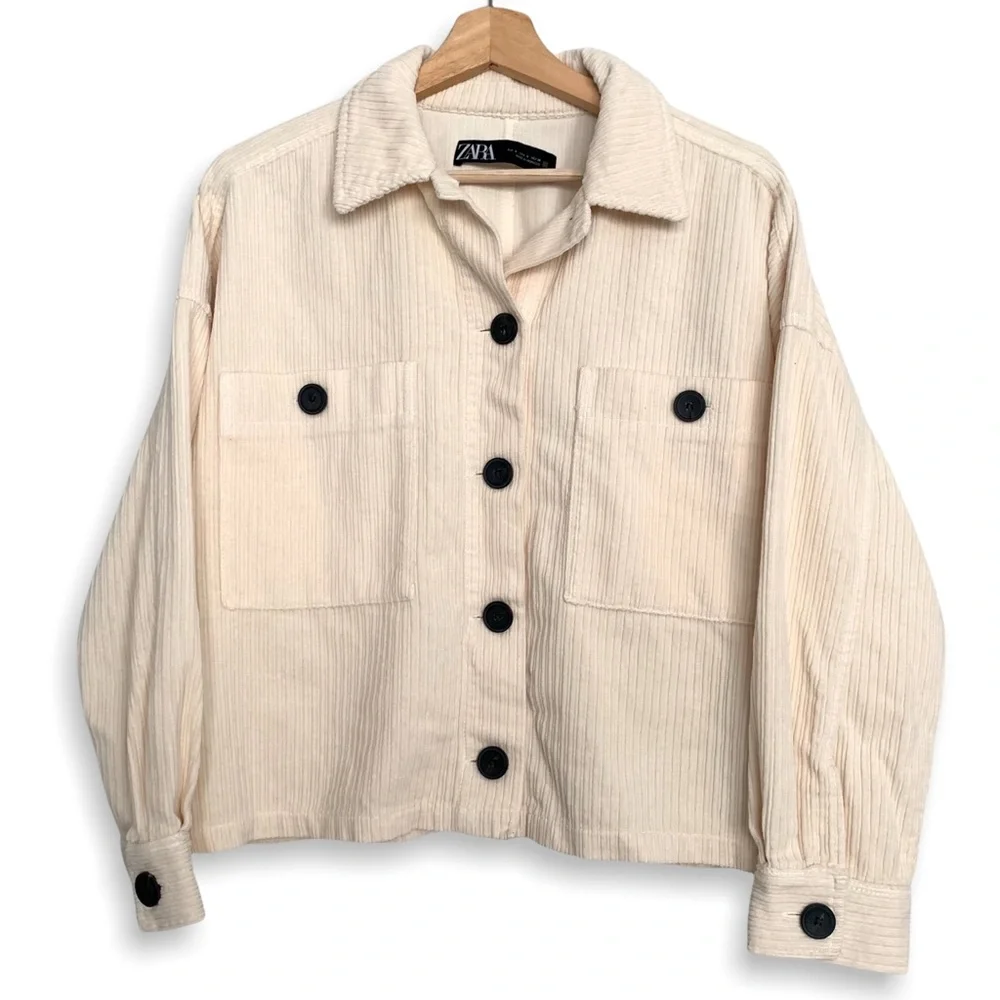 SOLD Zara Short Corduroy Overshirt, S, Oversized Cropped Jacket Shacket - Picture 4 of 12